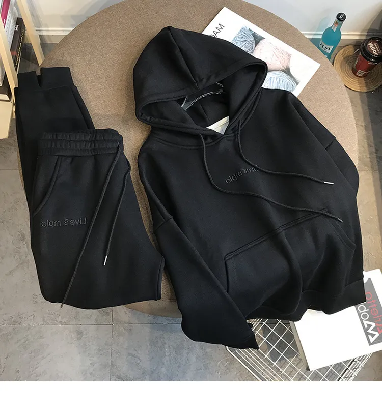 Ensemble de jogging 2 pièces pour femme, sweat-shirt court à capuche et pantalon, en coton, manches longues, hiver,